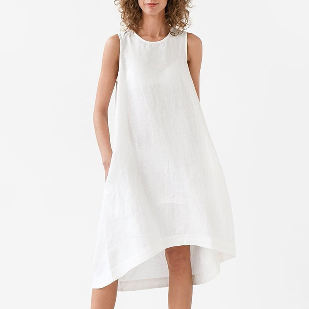 next white linen dress