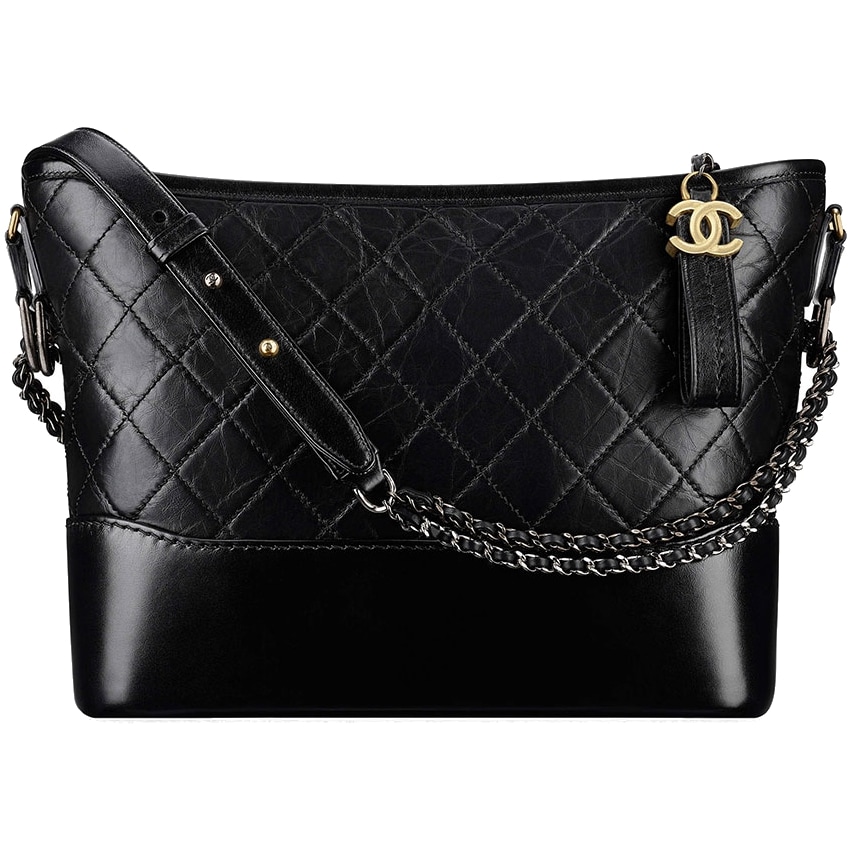 Chanel Gabrielle Hobo Bag With Handle New Medium Calfskin Black With G