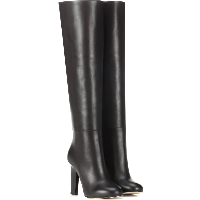 black leather stiletto knee high boots