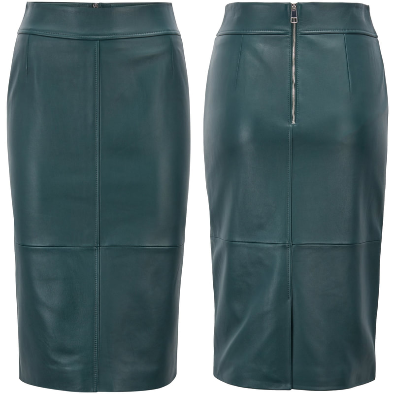Hugo Boss Selrita Green Lambskin-Leather Pencil Skirt with