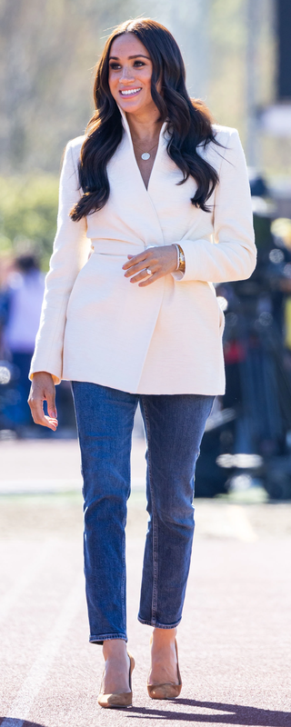 Brandon Maxwell Belted Jacket in White - Meghan Markle's Outerwear -  Meghan's Fashion