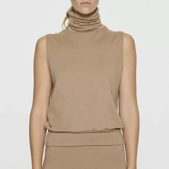Bleusalt The Sleeveless Turtleneck In Camel - Meghan Markle's Tops -  Meghan's Fashion