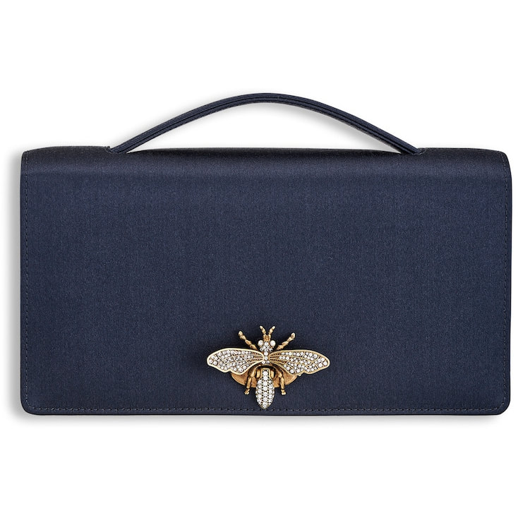 Dior Navy Satin Bee Clutch Bag - Meghan 