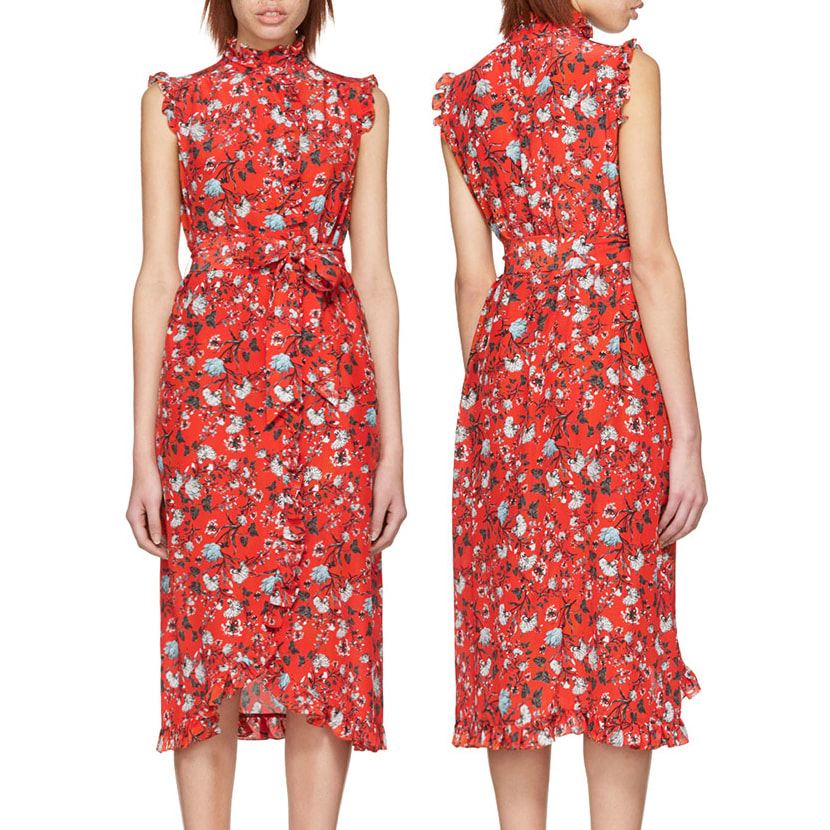 red floral sleeveless dress