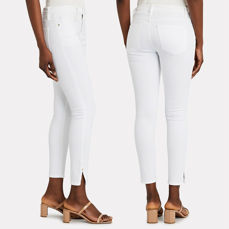 Frame Le Skinny De Jeanne Crop Ankle Slit Jeans in Blanc - Meghan