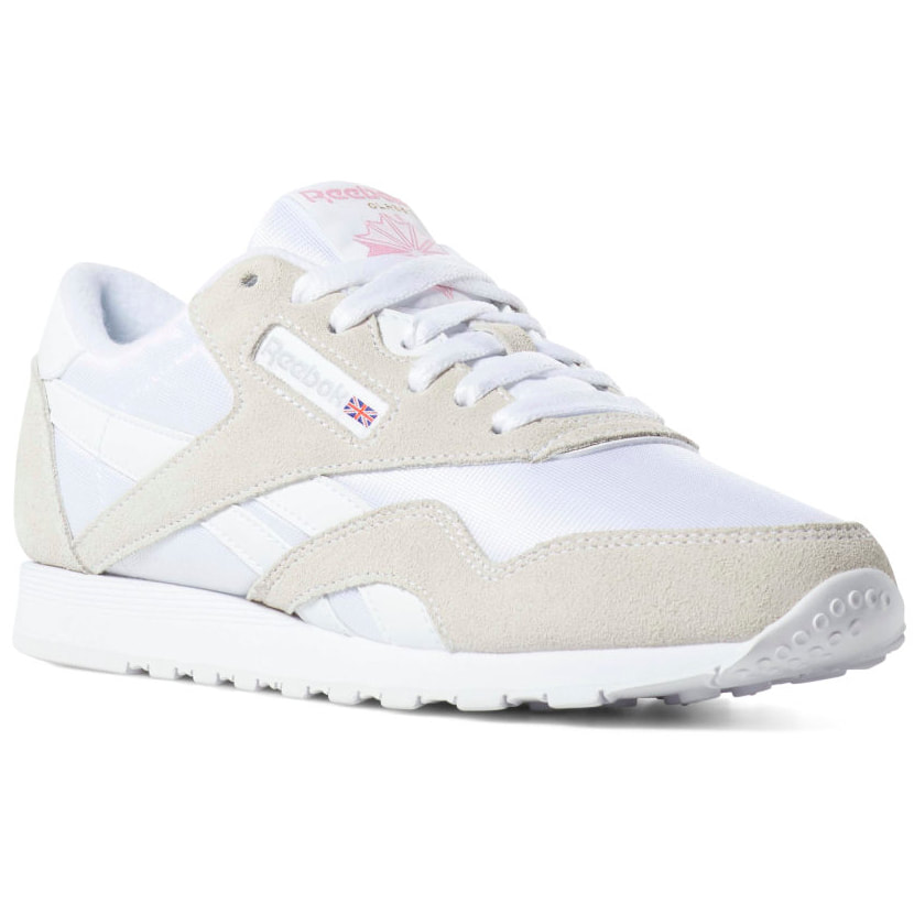 reebok classic nylon sneakers in white and grey