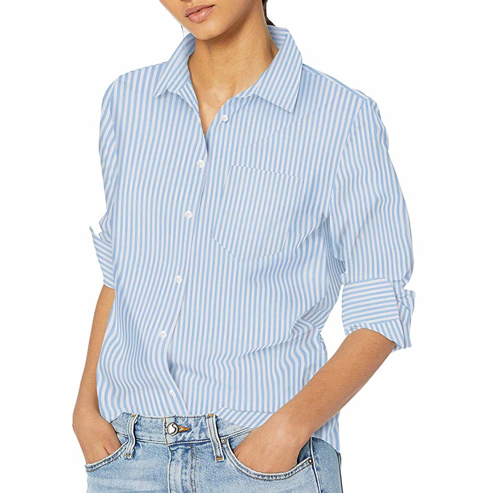 WNU Sky Blue & White Stripe Linen Shirt - Meghan Markle's Tops